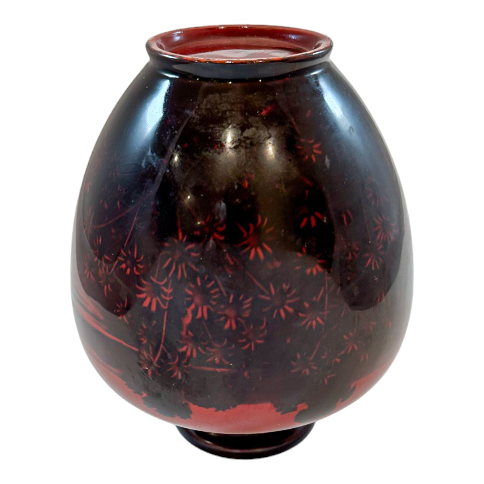 photo buy Art Deco Pair Red Flambe Folk Porcelain Urns Vases, Charles Noke, Royal Doulton