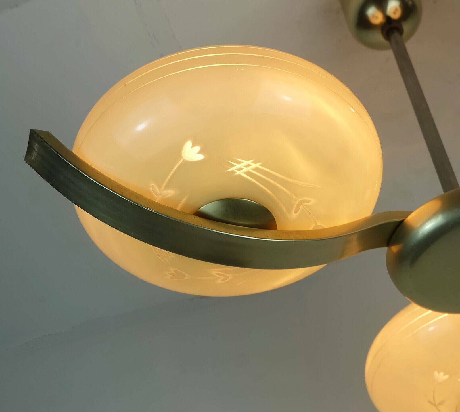 Art Deco Ceiling With 3 Glass Lampshades 1930s 40s Glass And Metal Avant Garde Design From The 30s photo Lighting