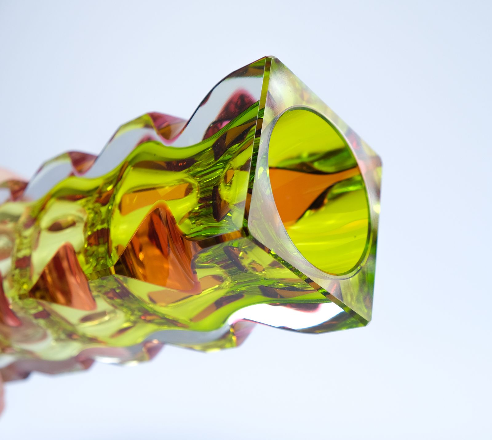photo vinterior Oldrich Lipsky Cased & Cut Glass Vase For Novy Bor Exbor, Czechoslovakia C.1964