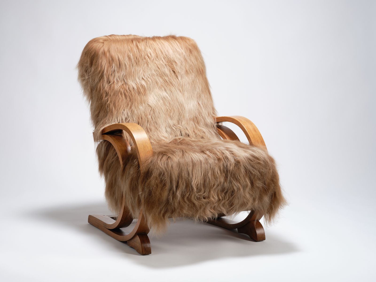 Unique & Rare Modernist Deco ‘Famulus’ By J P Hully Bentwood Sprung Seated Armchair Wrapped In Icelandic Sheepskin & Cognac Leather. Circa 1930s photo 3895.0