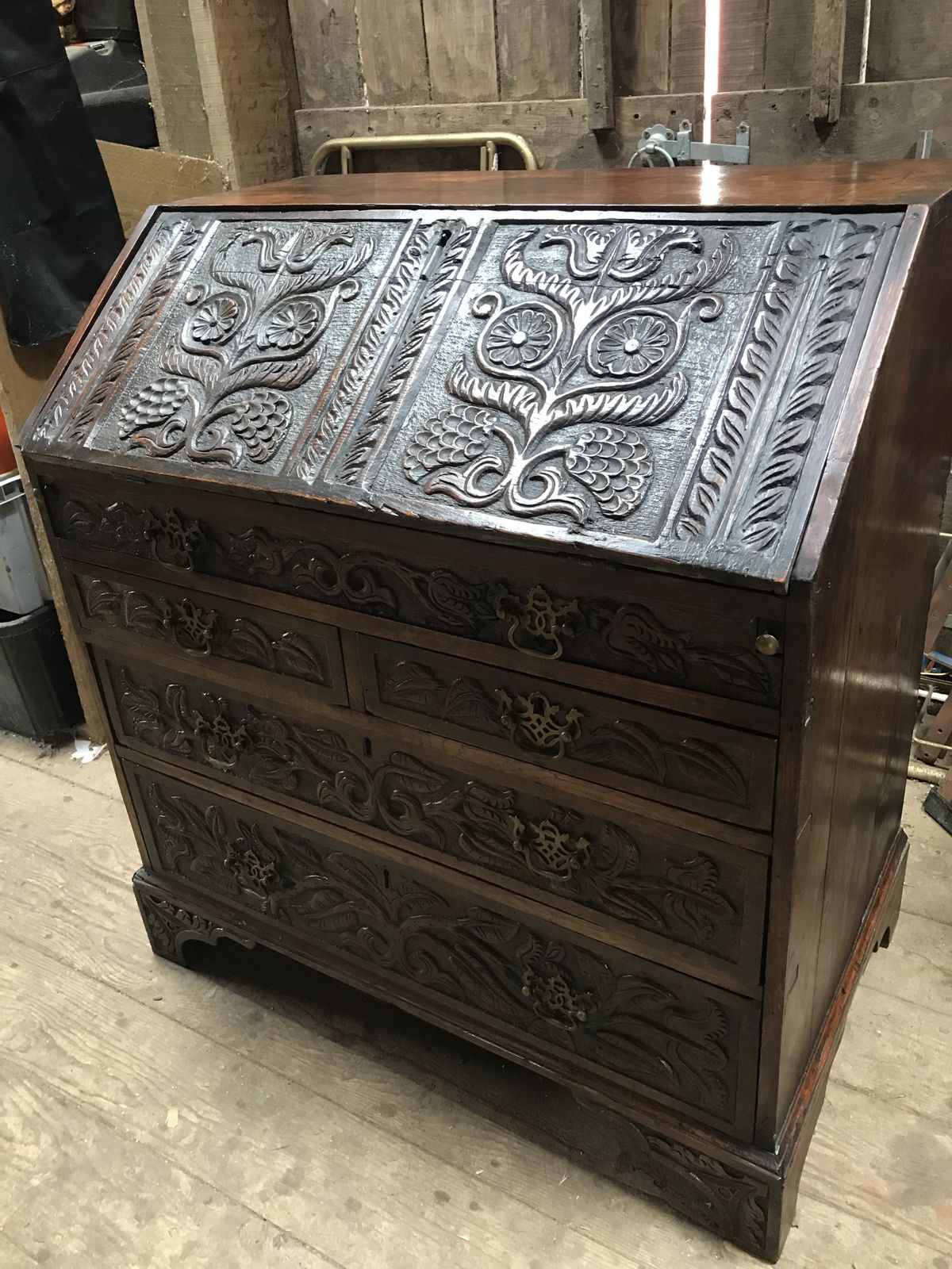Early 19th Century Hand Carved Oak Bureau/ Drawers . photo for sale