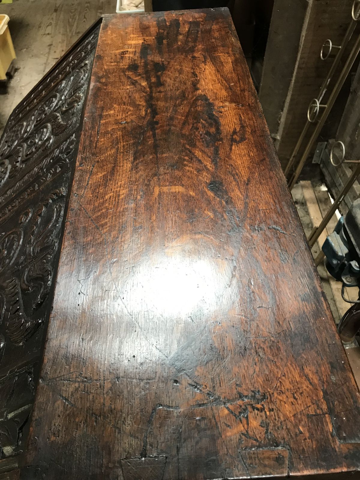 Early 19th Century Hand Carved Oak Bureau/ Drawers . photo Furniture