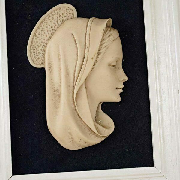 Pair Of Paintings With Madonna Bas Relief In Vintage Resin photo Art