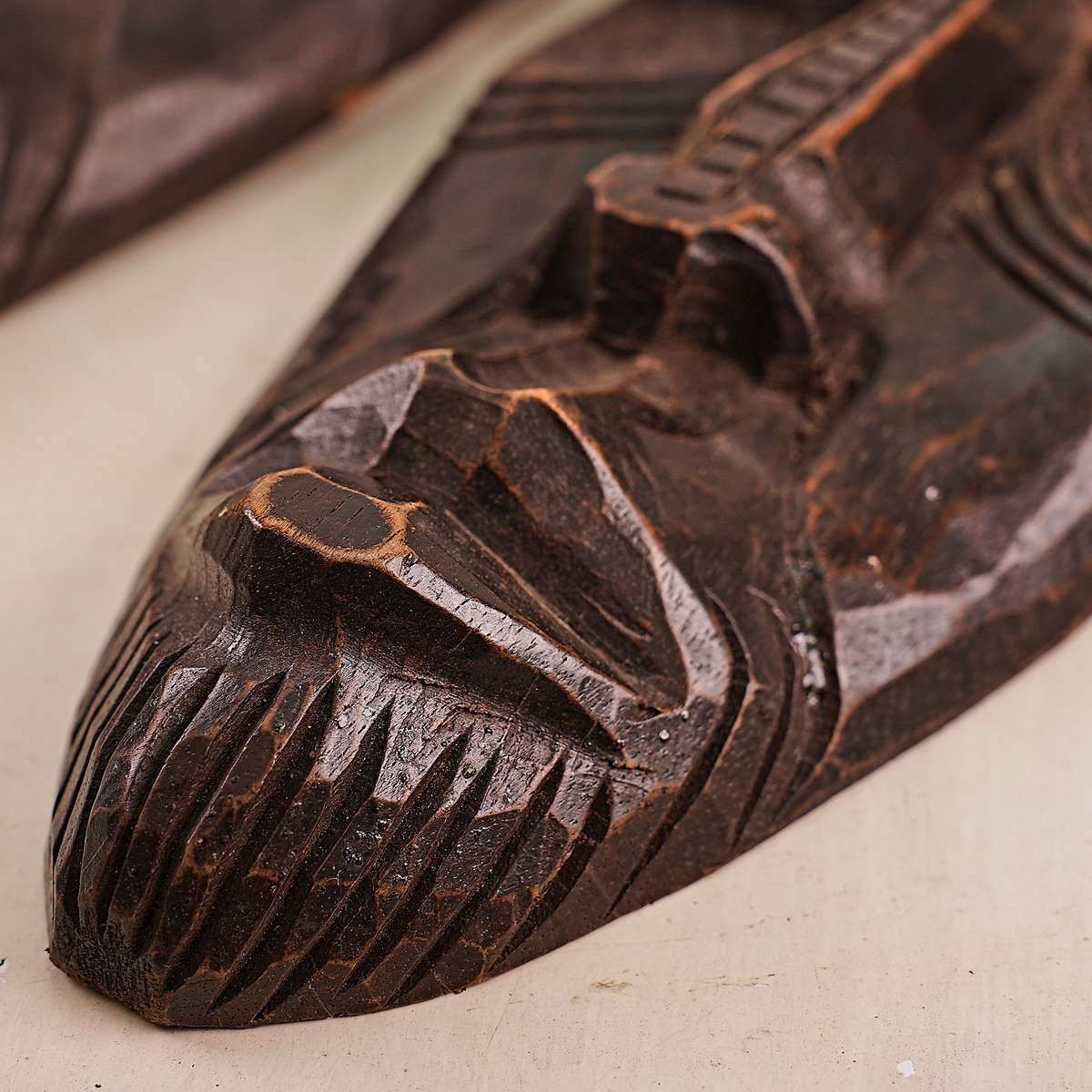 Pair Of Carved Wooden Ethnic Masks photo for sale