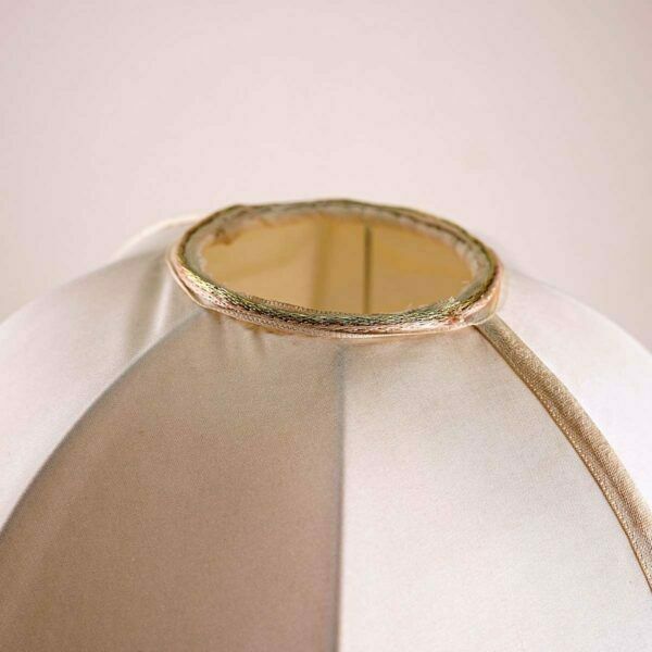 Vintage Table Lamp With Brass Base And Satin Lampshade With Beads photo vinterior