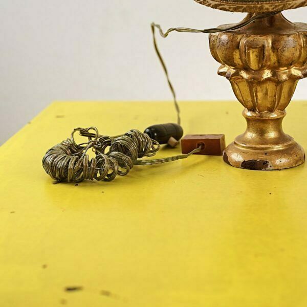 Pair Of Antique Golden Lamps, Wooden Palm Holder photo for sale