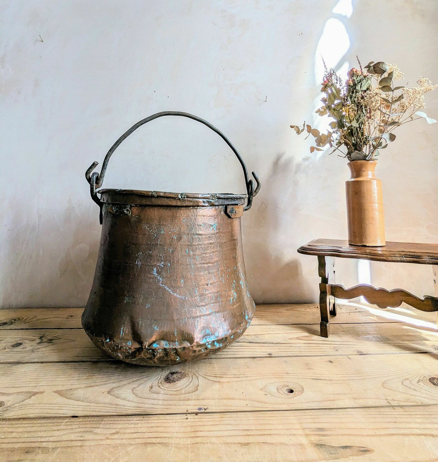 An Antique French Copper Milk Bucket Or Dairy Pail. photo furniture