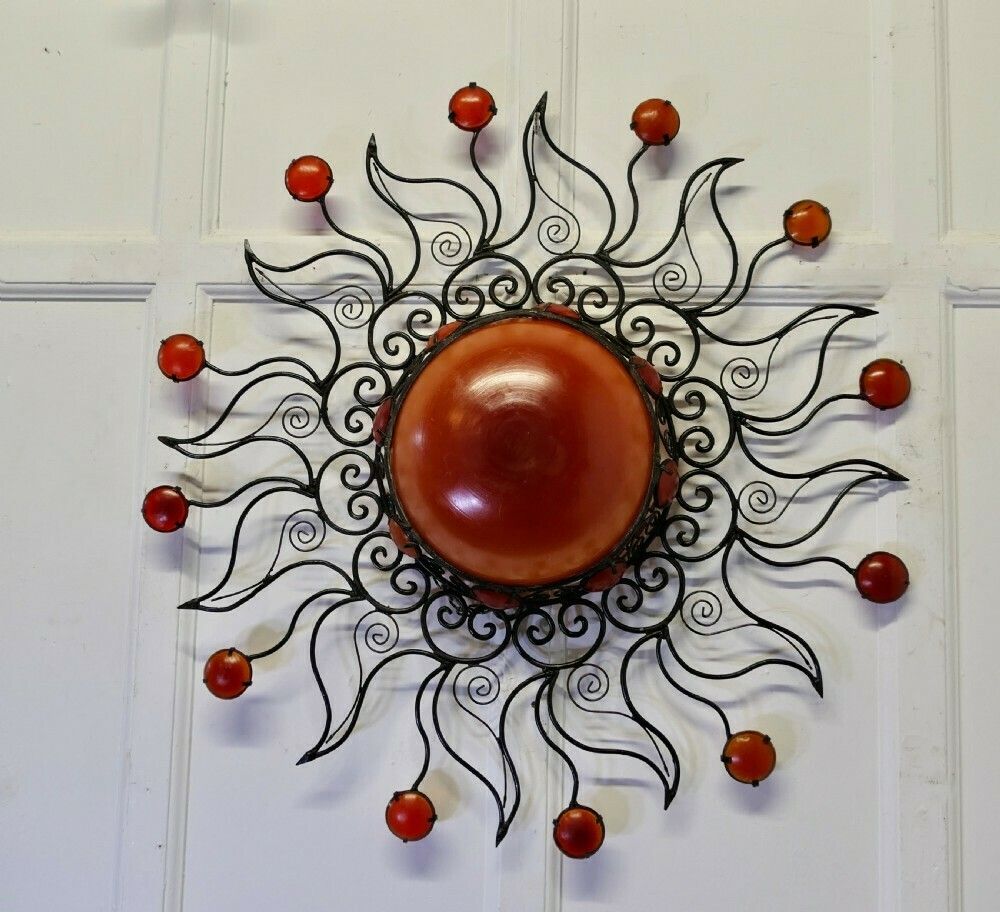 Large 1960s Moroccan Wrought Iron Sun Lamp Shade photo 930.0