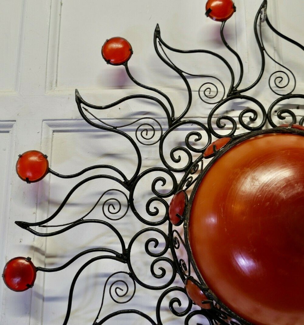 Large 1960s Moroccan Wrought Iron Sun Lamp Shade photo vintage