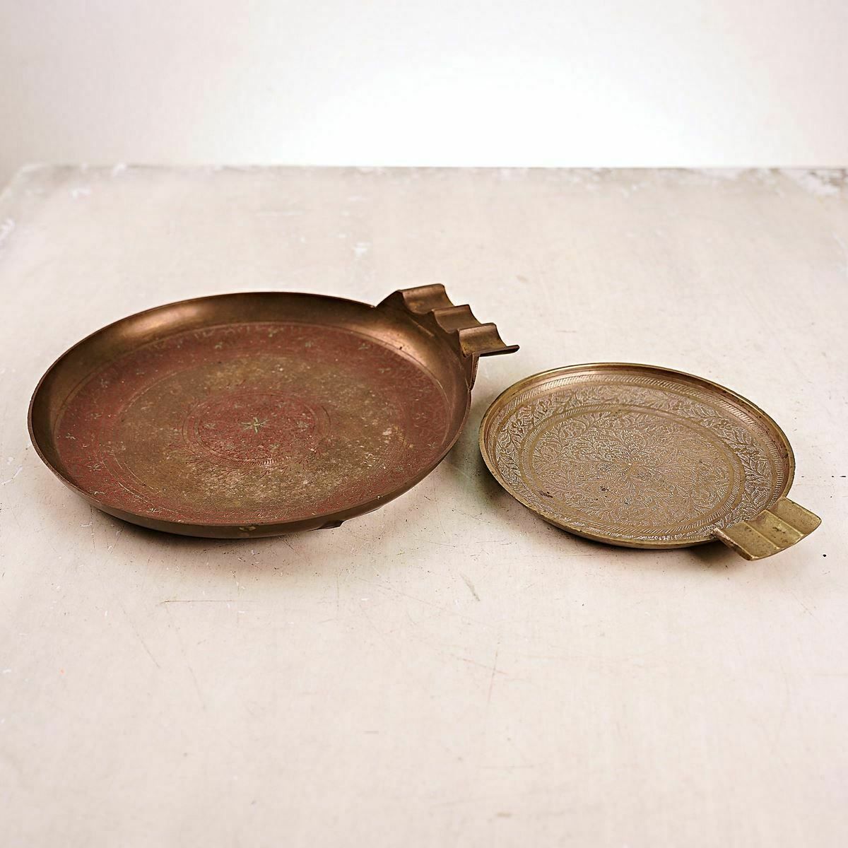 Pair Of Engraved Vintage Indian Metal Ashtrays