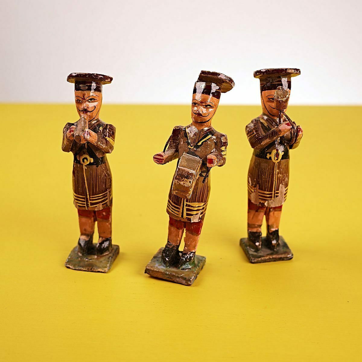 Ancient Indian Musicians In Wood And Papier Mâché, 3 Pieces