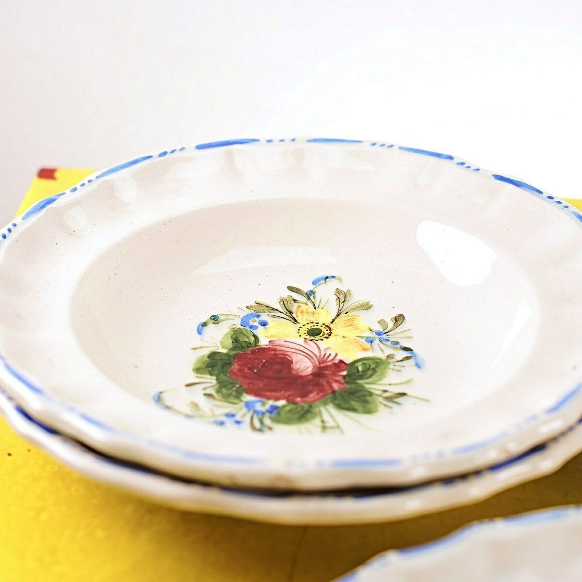 Vintage Glazed Terracotta Soup Plates From The 1950s/60s Painted By Amno, 5 Pieces photo for sale