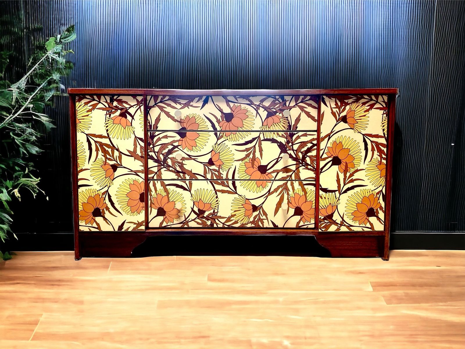 photo for sale Upcycled Vintage Mid Century Sideboard, Tv Unit , 1970's Floral Print , Living Room, Dining Room Storage.