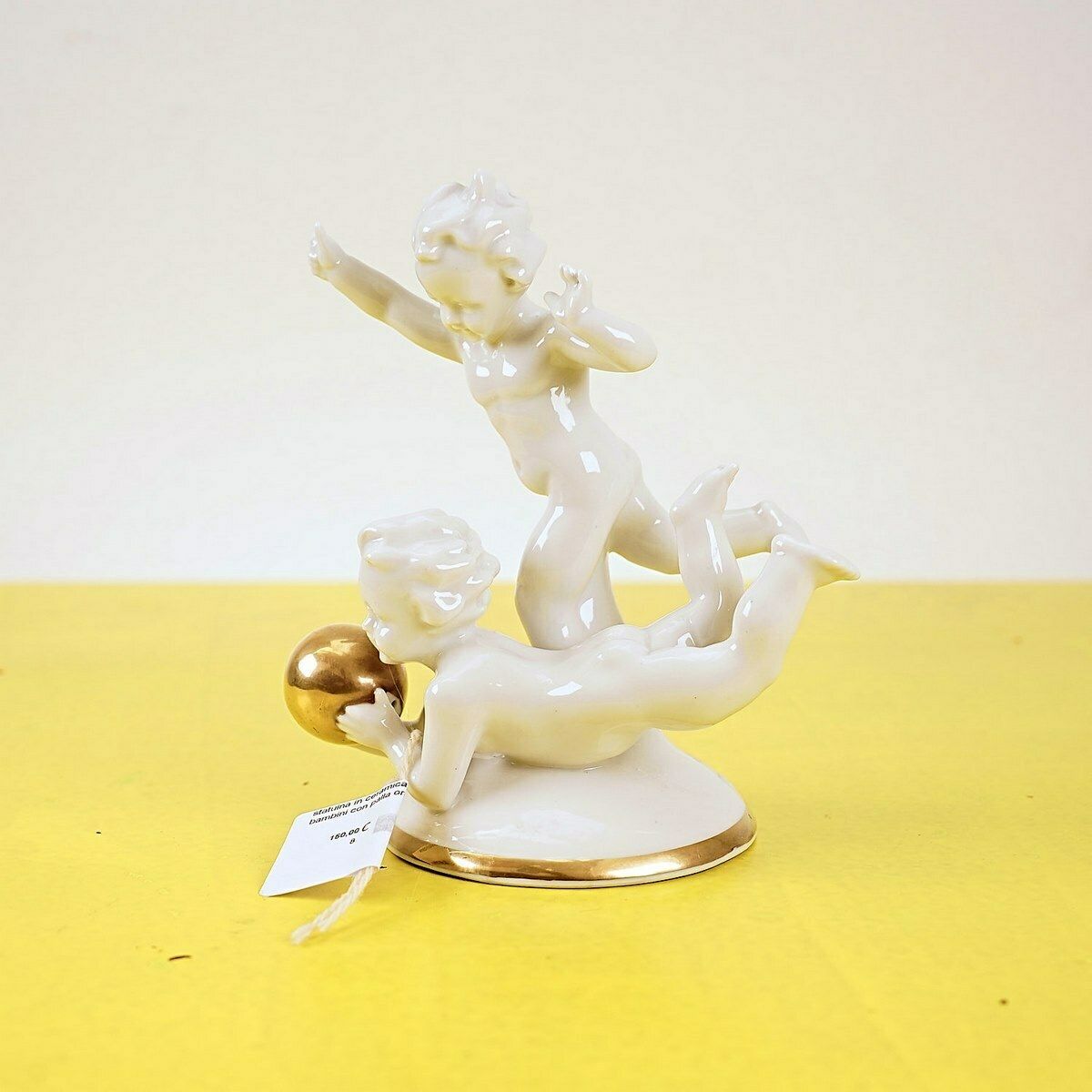 Capodimonte Children's Ceramic Figurine With Gold Ball