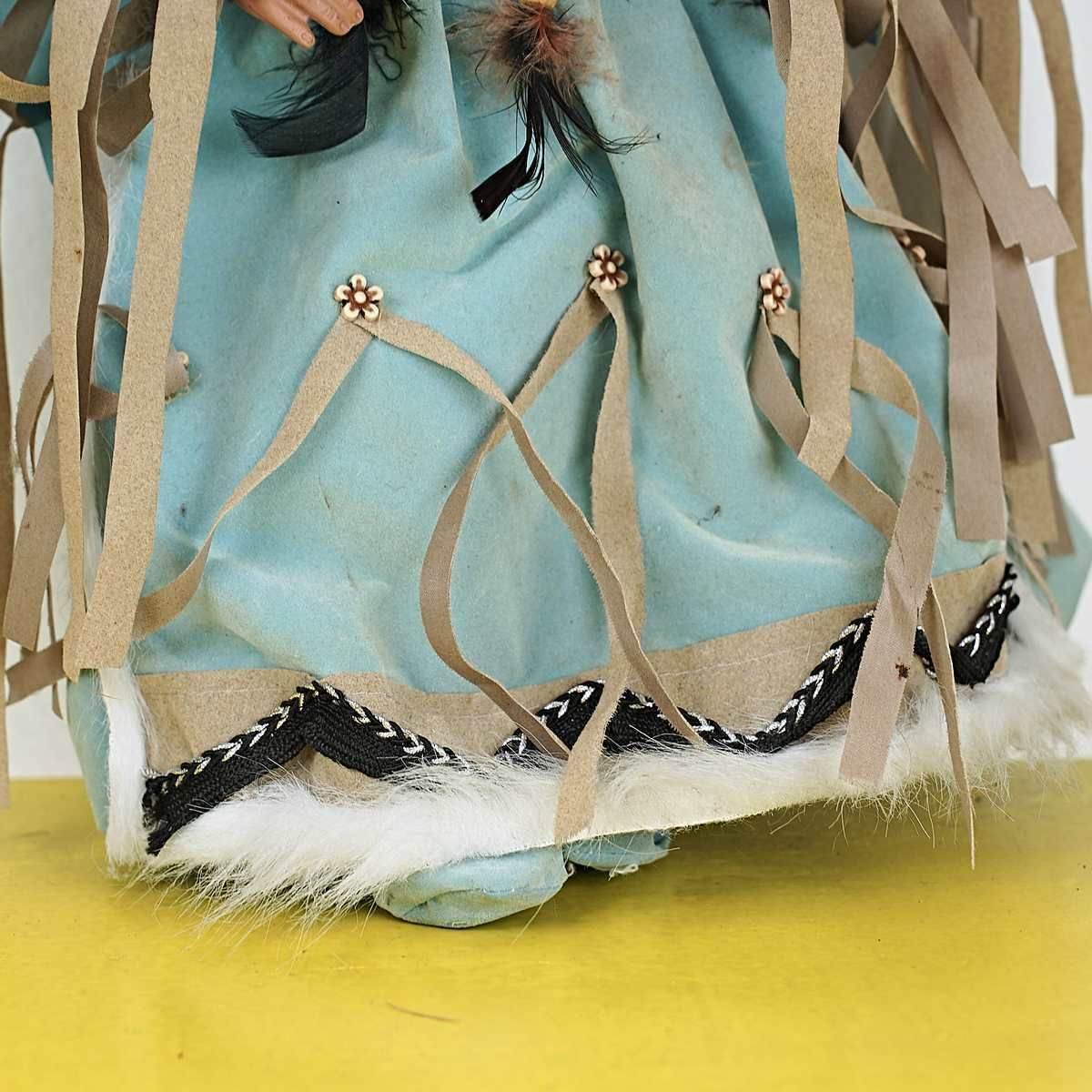 Vintage Doll With Ceramic Face, Hands And Feet, Indian Girl photo for sale