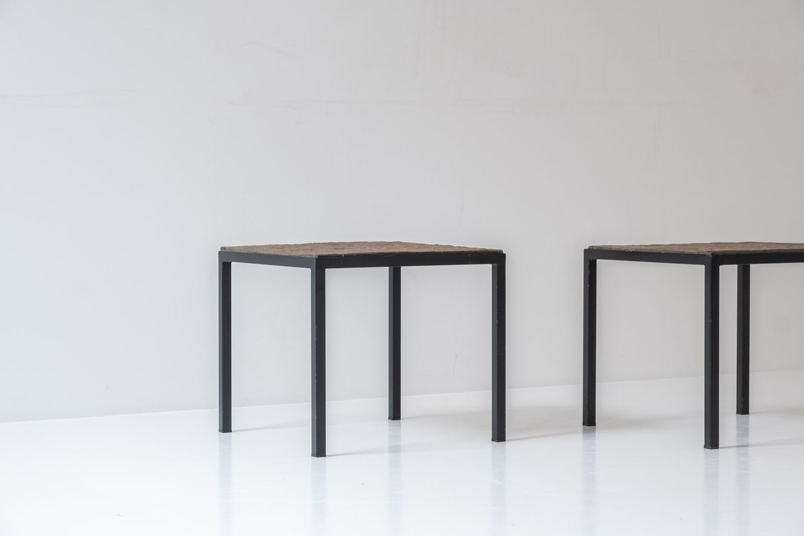Furniture Set Of 2 Identical Square Slate Stone Coffee Table From The 1950’s. photo