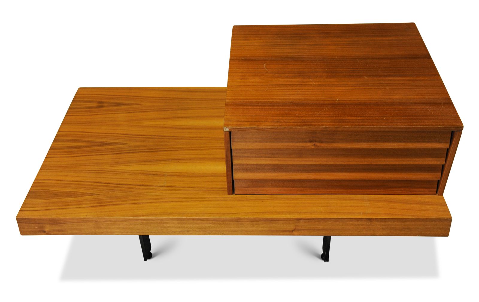 Pair Of Punt Mobles Side Tables With Louvre Effect Drawers Upon Metal Bases Made In Spain Ol photo 2800.0