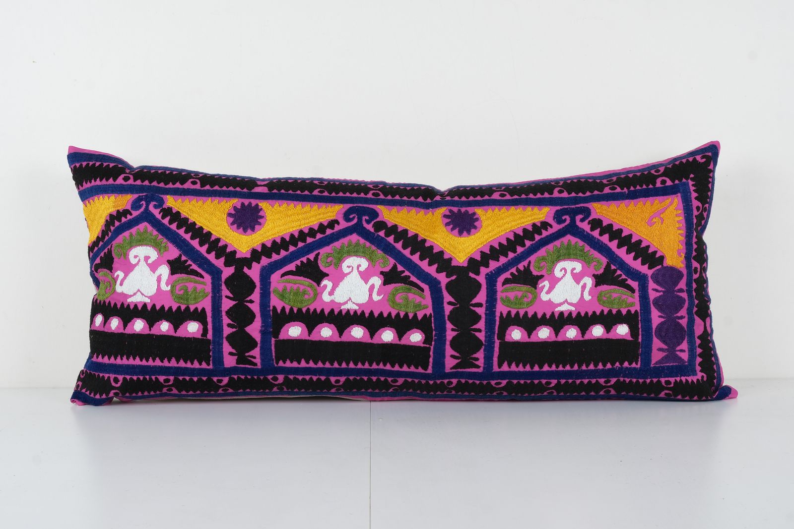 Suzani Long Purple Lumbar Pillow Case Fashioned From A Mid 20th Century Uzbek Suzani, Samarkand Bedding Pillow