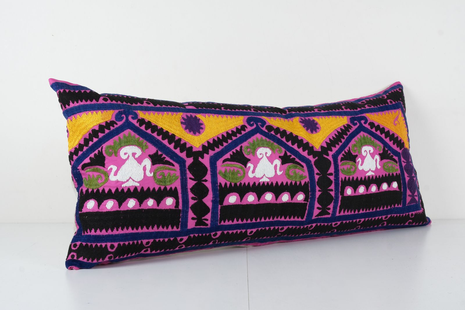 Suzani Long Purple Lumbar Pillow Case Fashioned From A Mid 20th Century Uzbek Suzani, Samarkand Bedding Pillow photo furniture