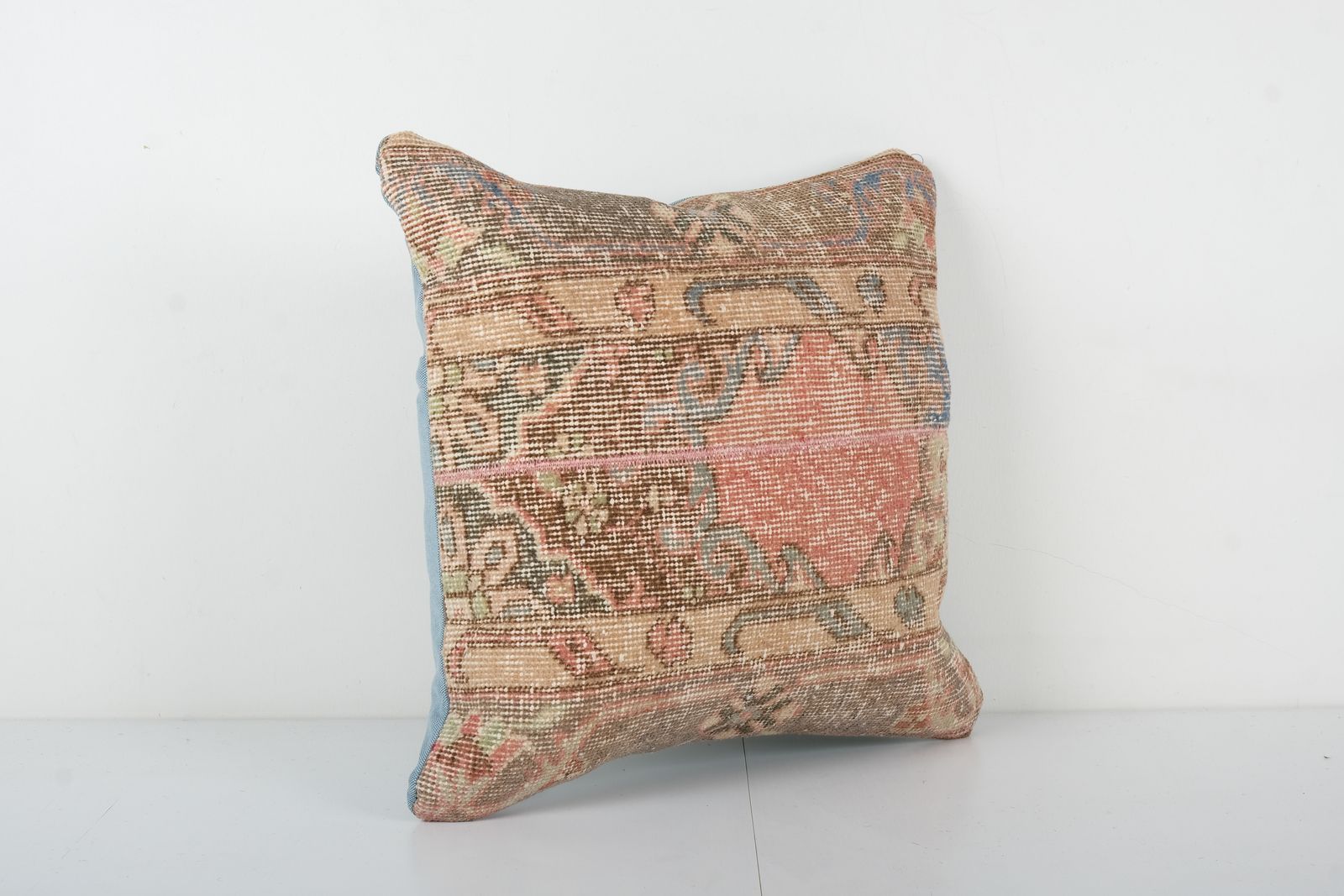 Anatolian Geometric Carpet Pillow Cover, Handknotted Wool Handmade Turkish Cover photo for sale
