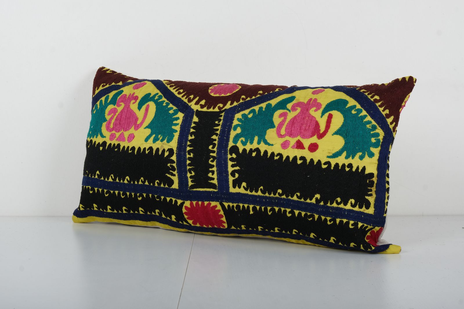 Tashkent Yellow Suzani Bedding Pillow Case Made From A 19th Century Suzani   Abstract Uzbek Lumbar Cushion Cover photo Textiles