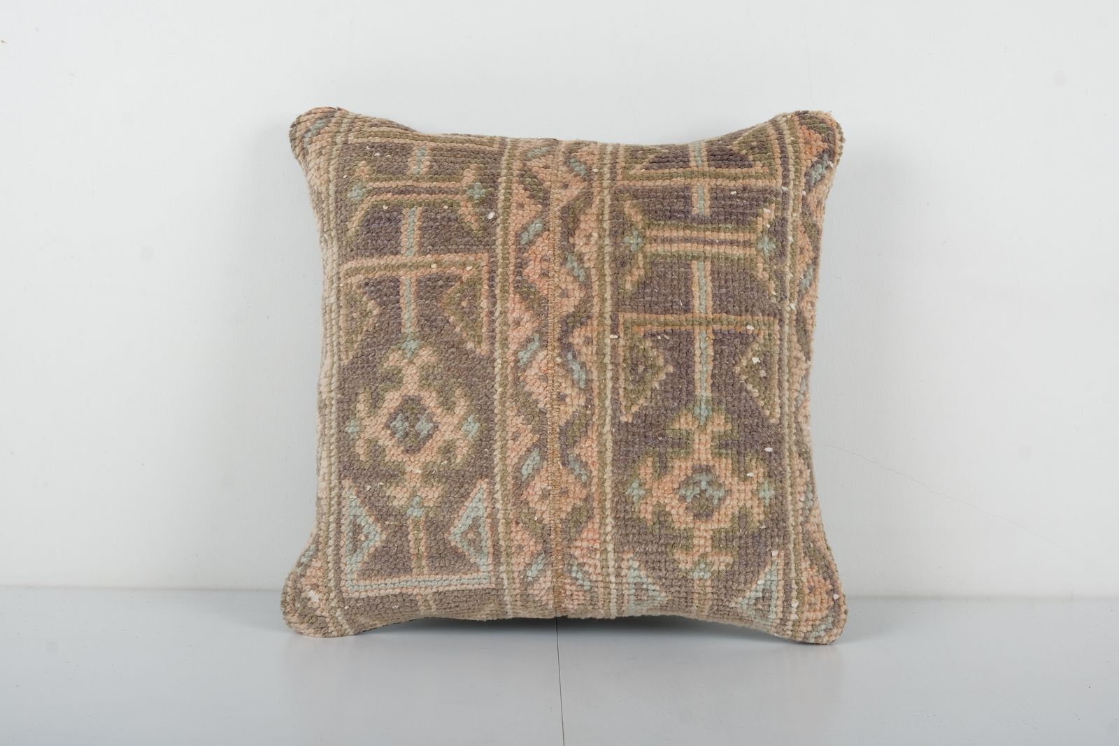 Organic Wool Outdoor Turkish Carpet Pillow Covers, Faded Vintage Oushak Cushion Cover
