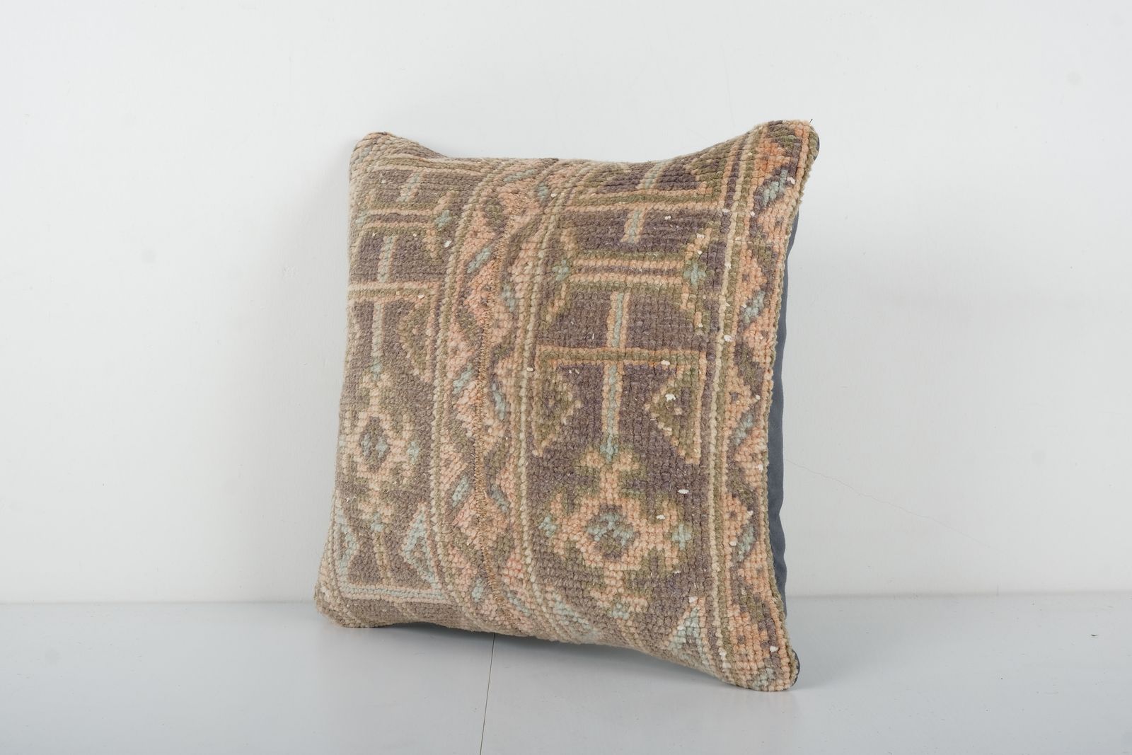 Organic Wool Outdoor Turkish Carpet Pillow Covers, Faded Vintage Oushak Cushion Cover photo furniture