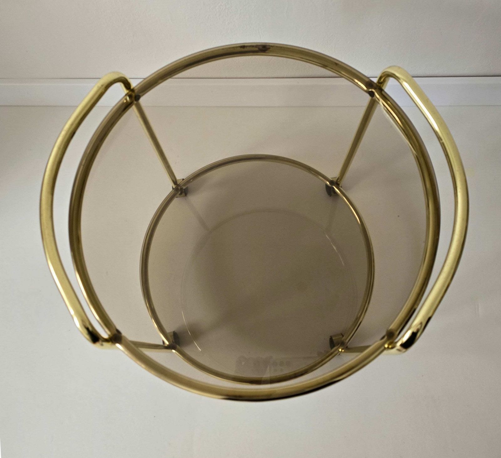 photo furniture Vintage Mid Century Modern Trolley Brass Bar Cart With Smoked Glasses