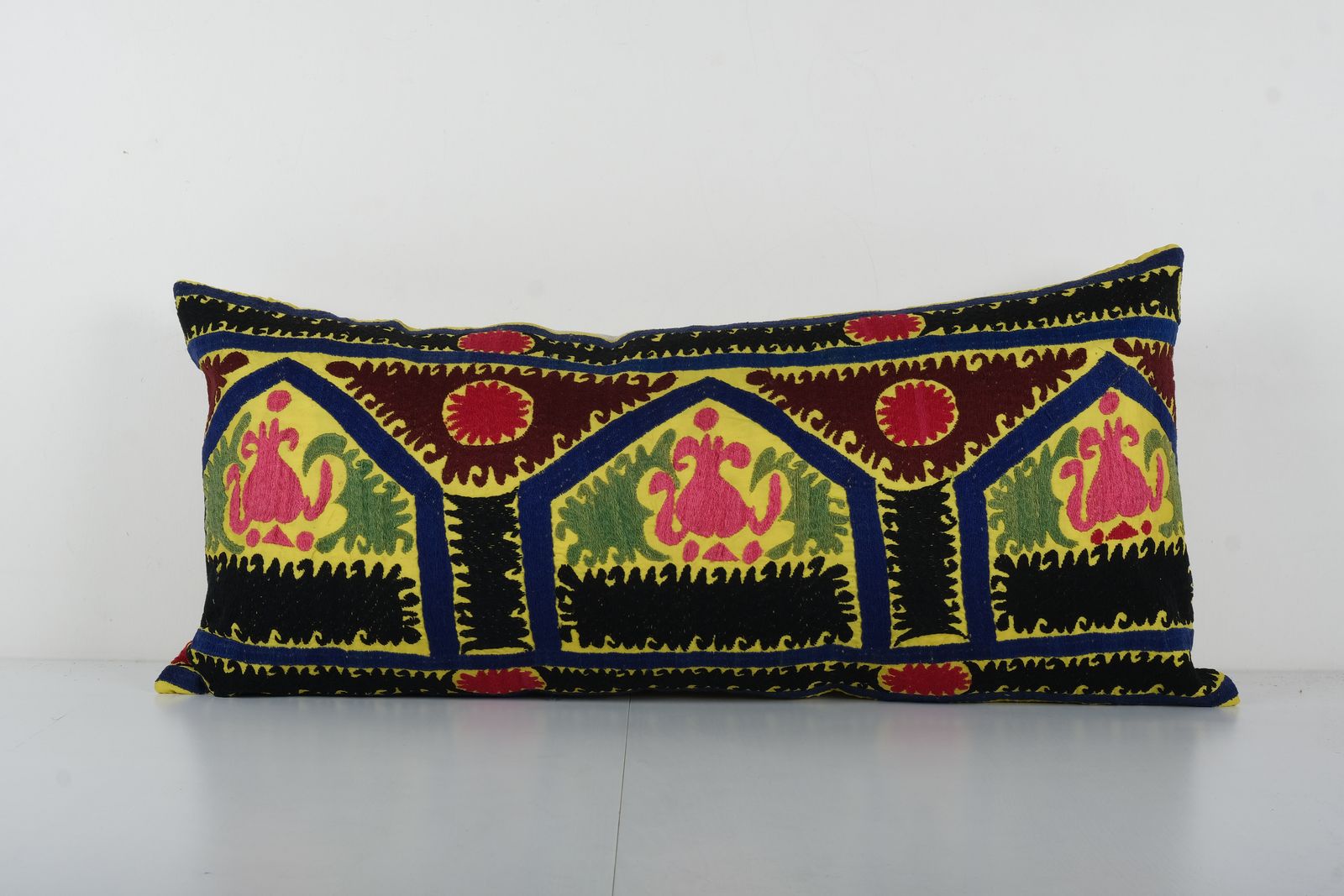 Turkish Suzani Yellow Cushion Cover, Suzani Bedding Pillow Case Made From A 19th Century Suzani, Uzbekistan, Rustic Home Decor