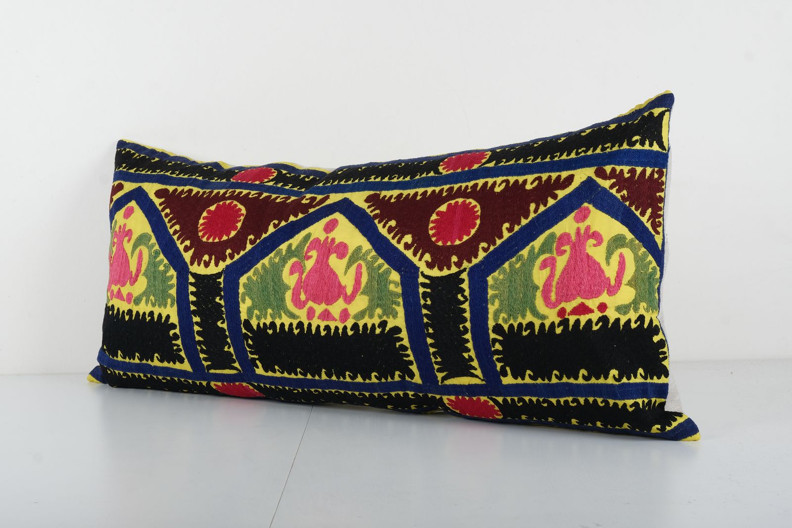 Turkish Suzani Yellow Cushion Cover, Suzani Bedding Pillow Case Made From A 19th Century Suzani, Uzbekistan, Rustic Home Decor photo furniture