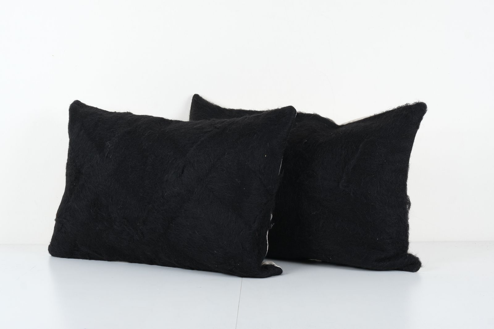 Set Of Two Handmade Organic Black Lumbar Kilim Pillow Cover, Pair Ethnic Chair Decor From Anatolian photo for sale