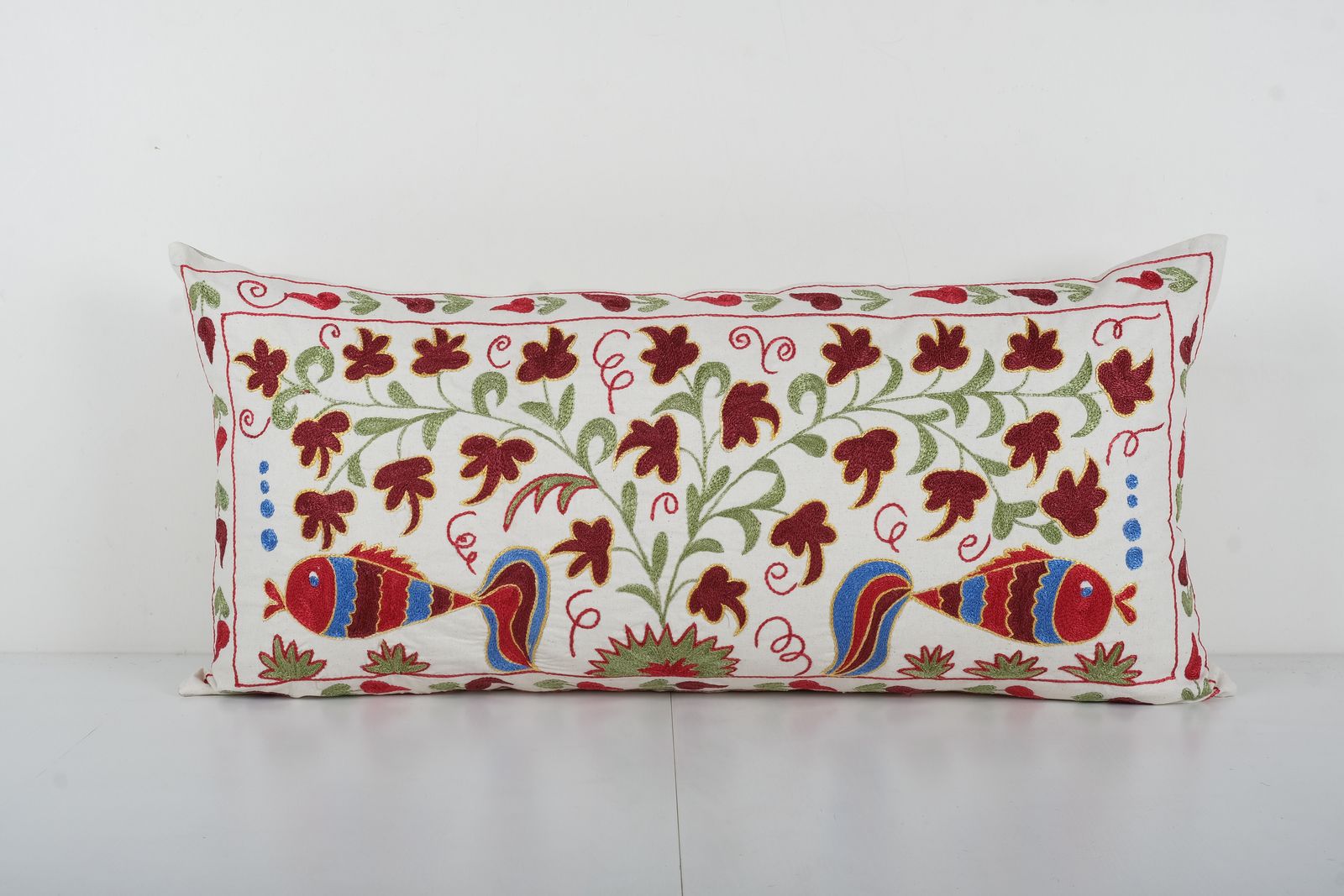 Tashkent Suzani Animal Bedding Pillow Case Made From Suzani, Uzbek Red Extra Long Tashkent Cushion Cover