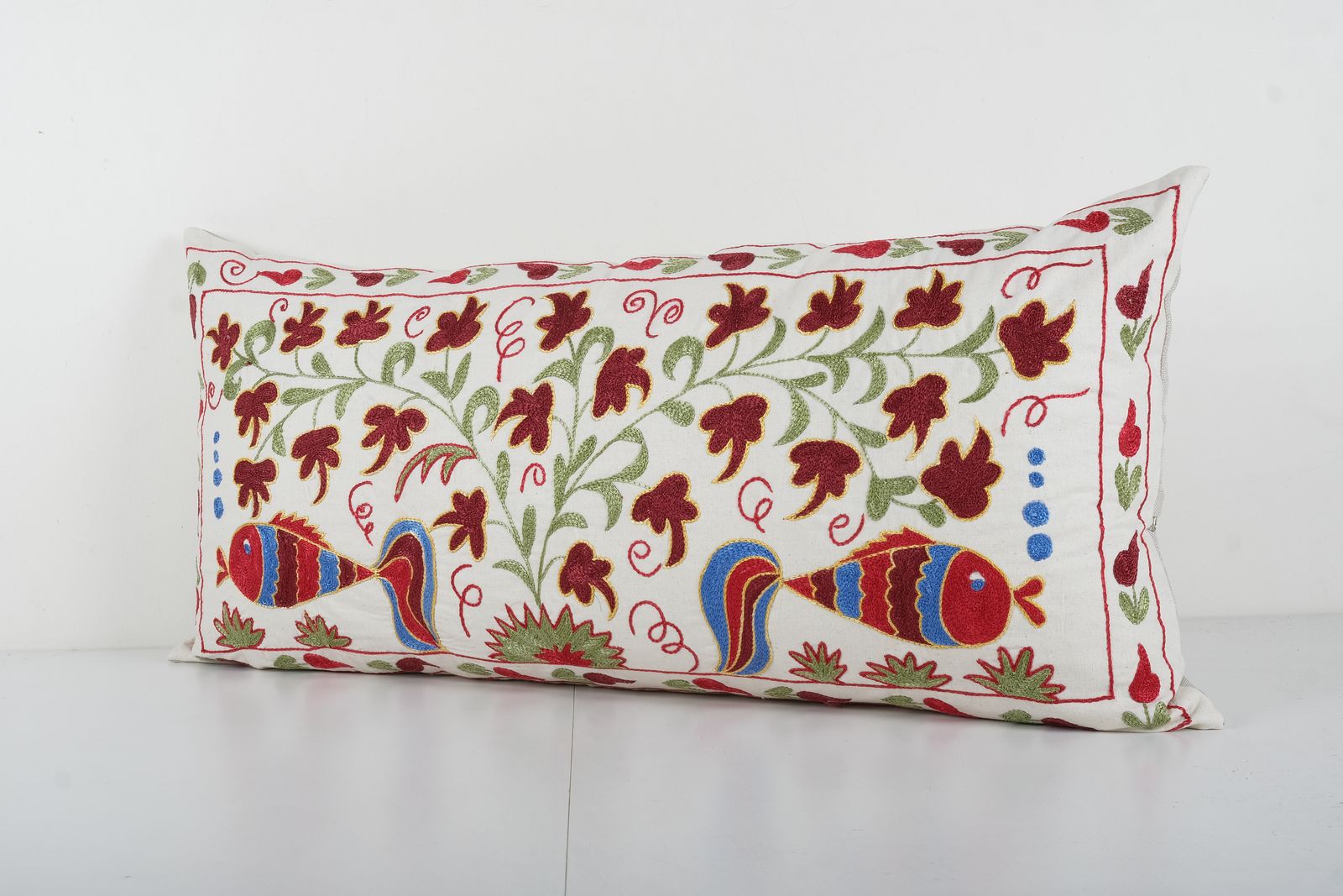 Tashkent Suzani Animal Bedding Pillow Case Made From Suzani, Uzbek Red Extra Long Tashkent Cushion Cover photo furniture