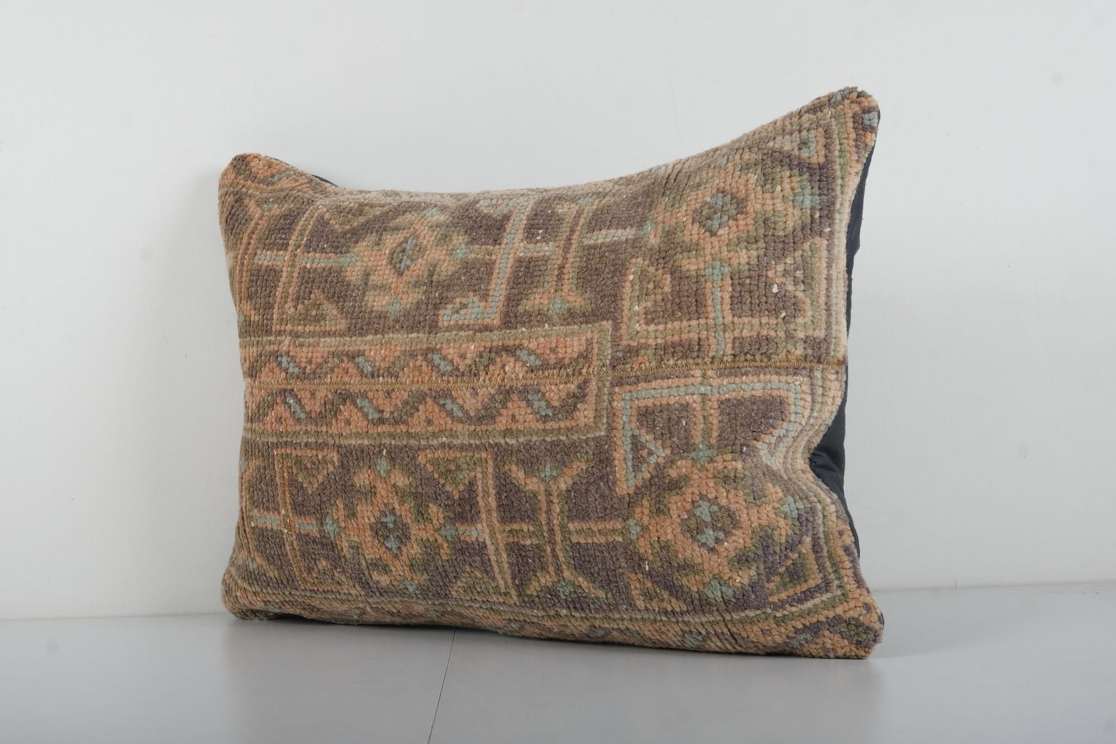 Muted Tan Carpet , Faded Ethnic Turkish Yastik Pillow, Oushak Pillow Cover photo Textiles