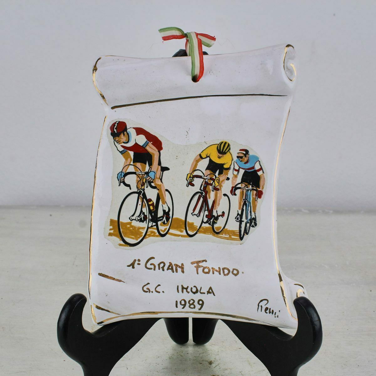 Glazed And Painted Ceramic Award Plate Imola Cycling 1989