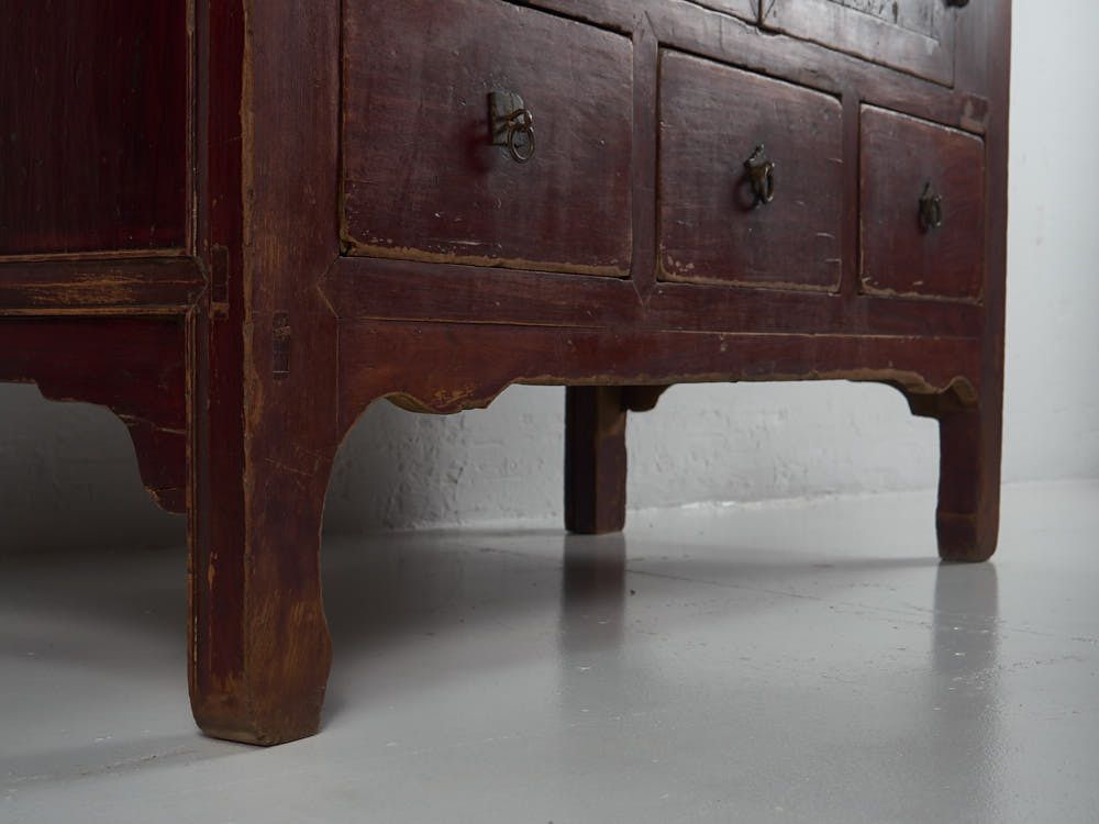 Antique Burgundy Red Wardrobe (China, C.1900) photo vinterior