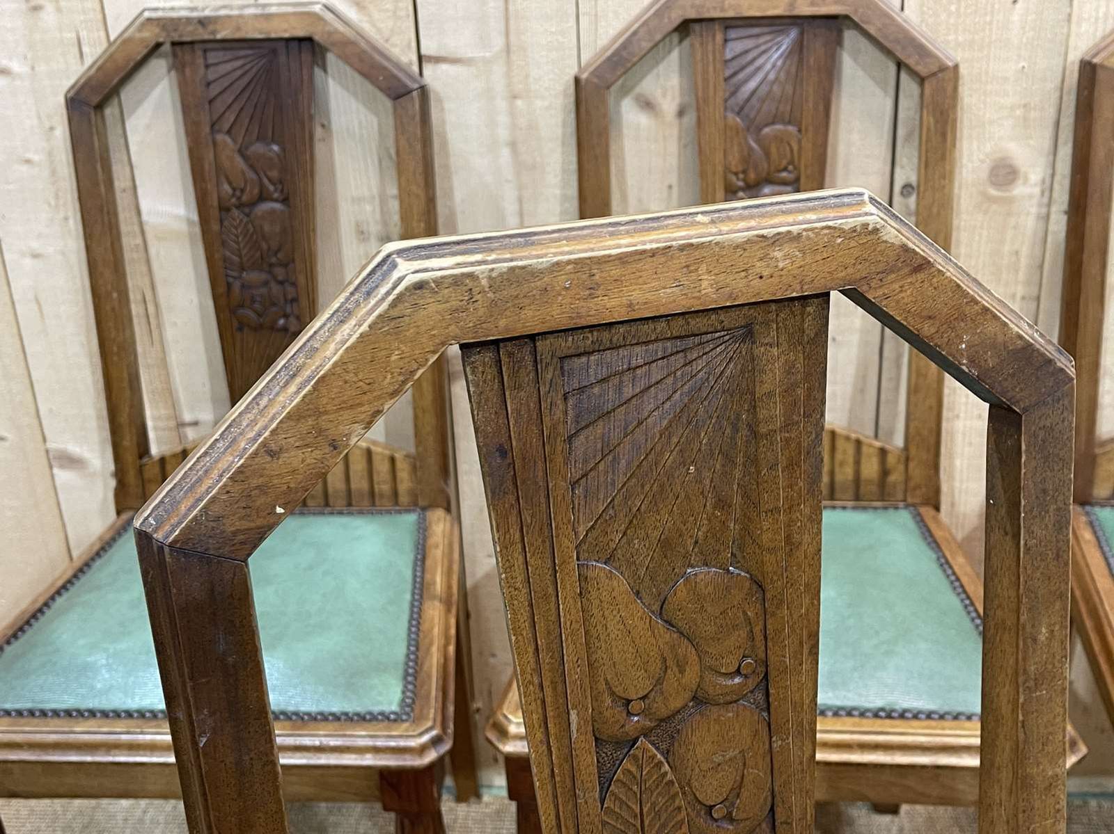 Set Of 4 Art Deco Chairs In Walnut And Skai Seat From The 1930s photo furniture