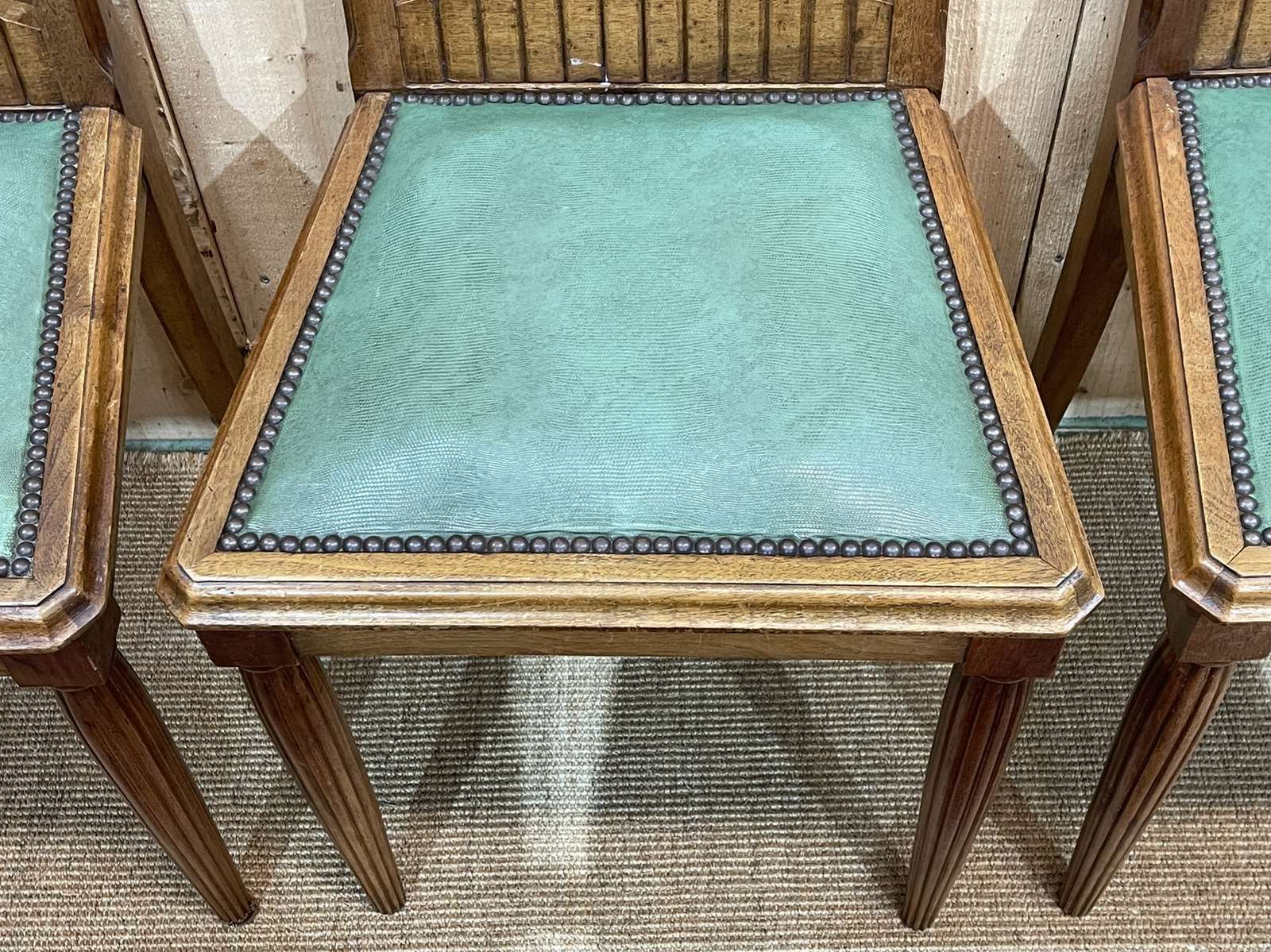 photo for sale Set Of 4 Art Deco Chairs In Walnut And Skai Seat From The 1930s