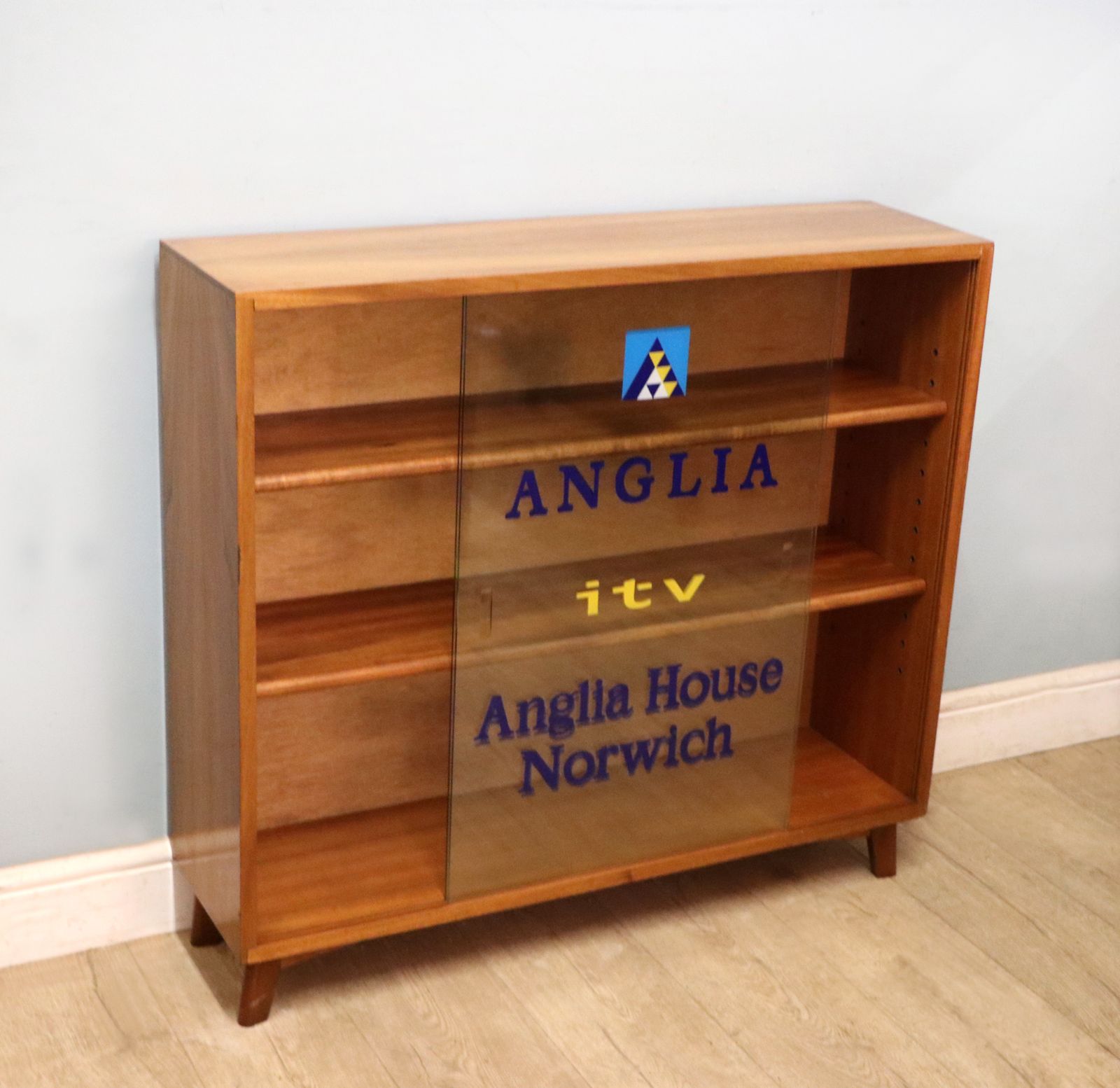 photo furniture A Lovely Quality Mid Century Bookcase Cabinet,  Later Sign Written For Anglia Television.