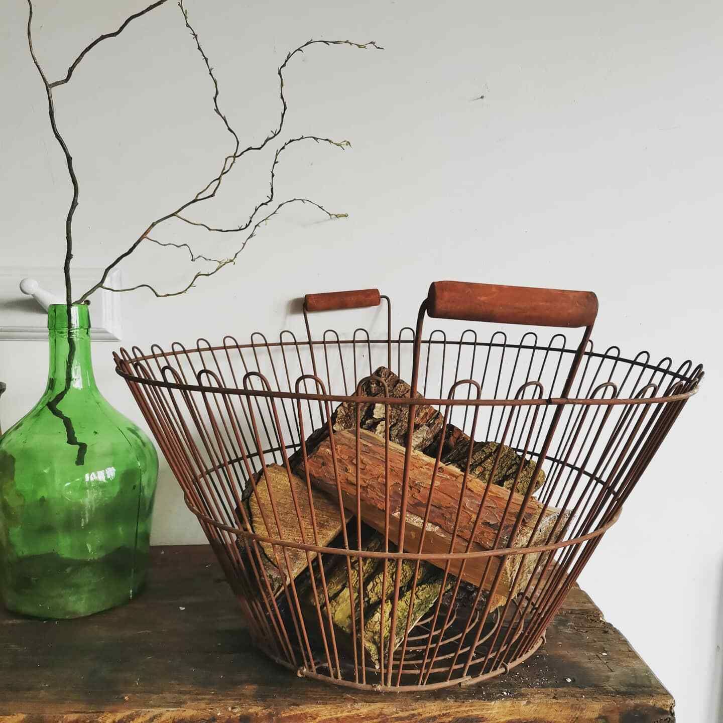 Delightful Big Old Apple Harvesting Metal Basket. Log Carrier, Bin Etc photo for sale
