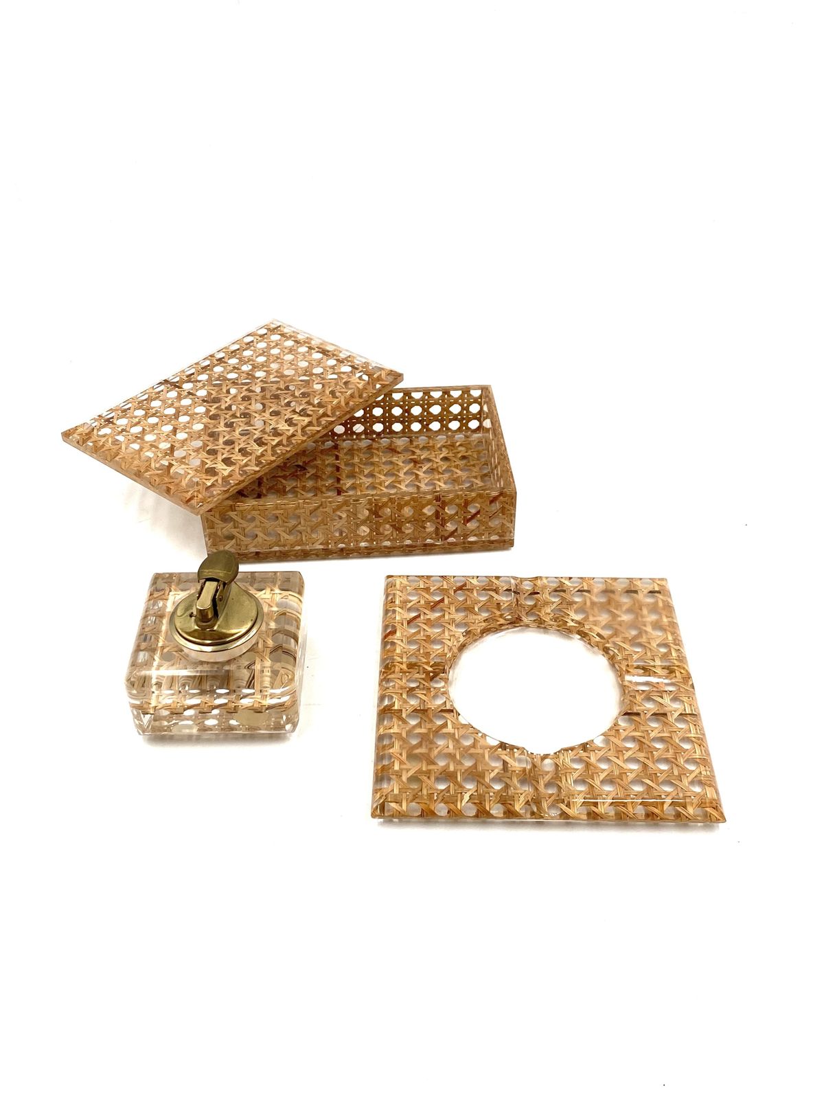 photo vintage Hollywood Regency Smoking Set, Lucite And Vienna Stray, Italy 1970