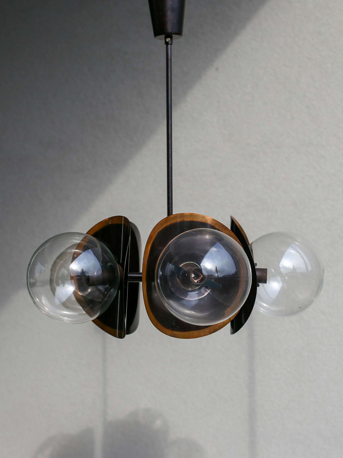 photo furniture Mid Century Modern Copper Globe Hanging Light Fixture / Brutalist Smoked Glass Sputnik Chandelier / Vintage Pendant Light / Yugoslavia