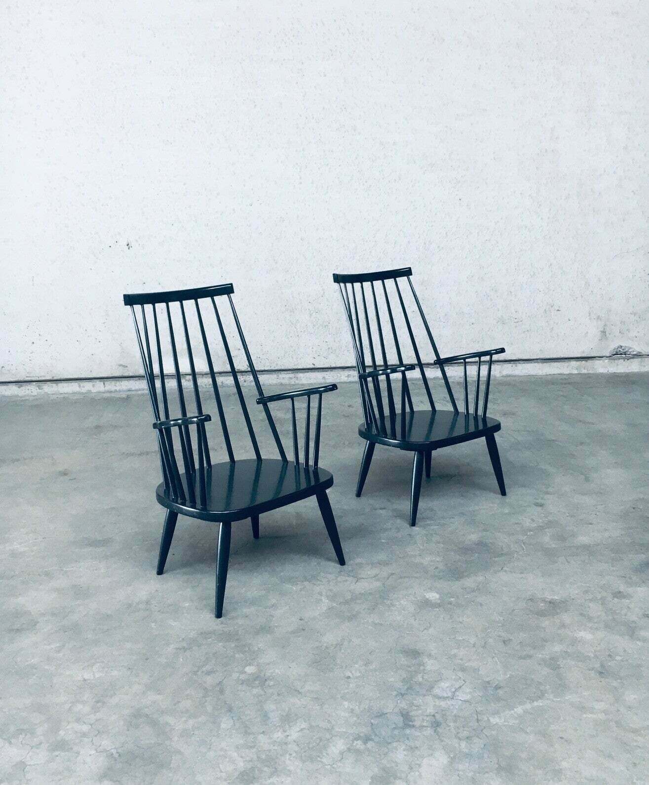 Scandinavian Design Spindle Back Lounge Chair Set, Denmark 1960's photo for sale