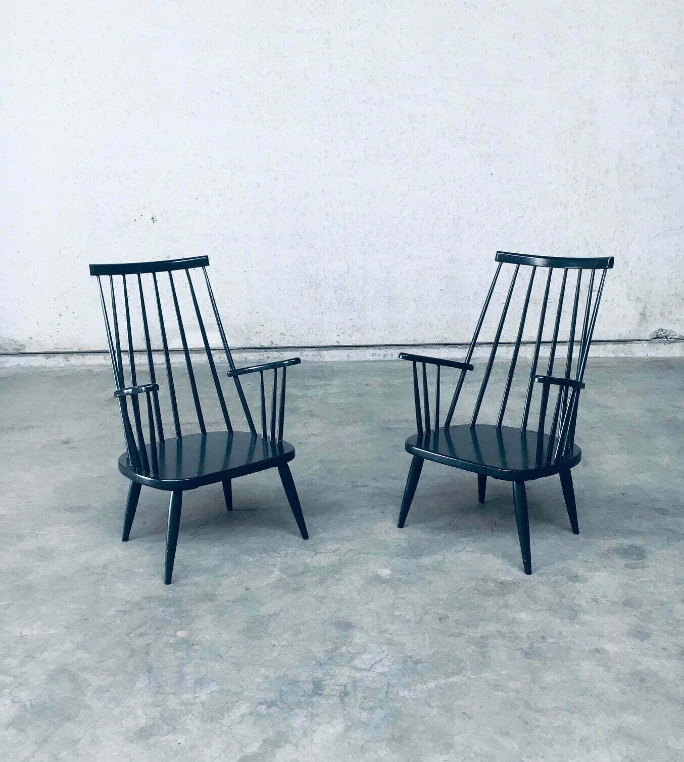 photo furniture Scandinavian Design Spindle Back Lounge Chair Set, Denmark 1960's