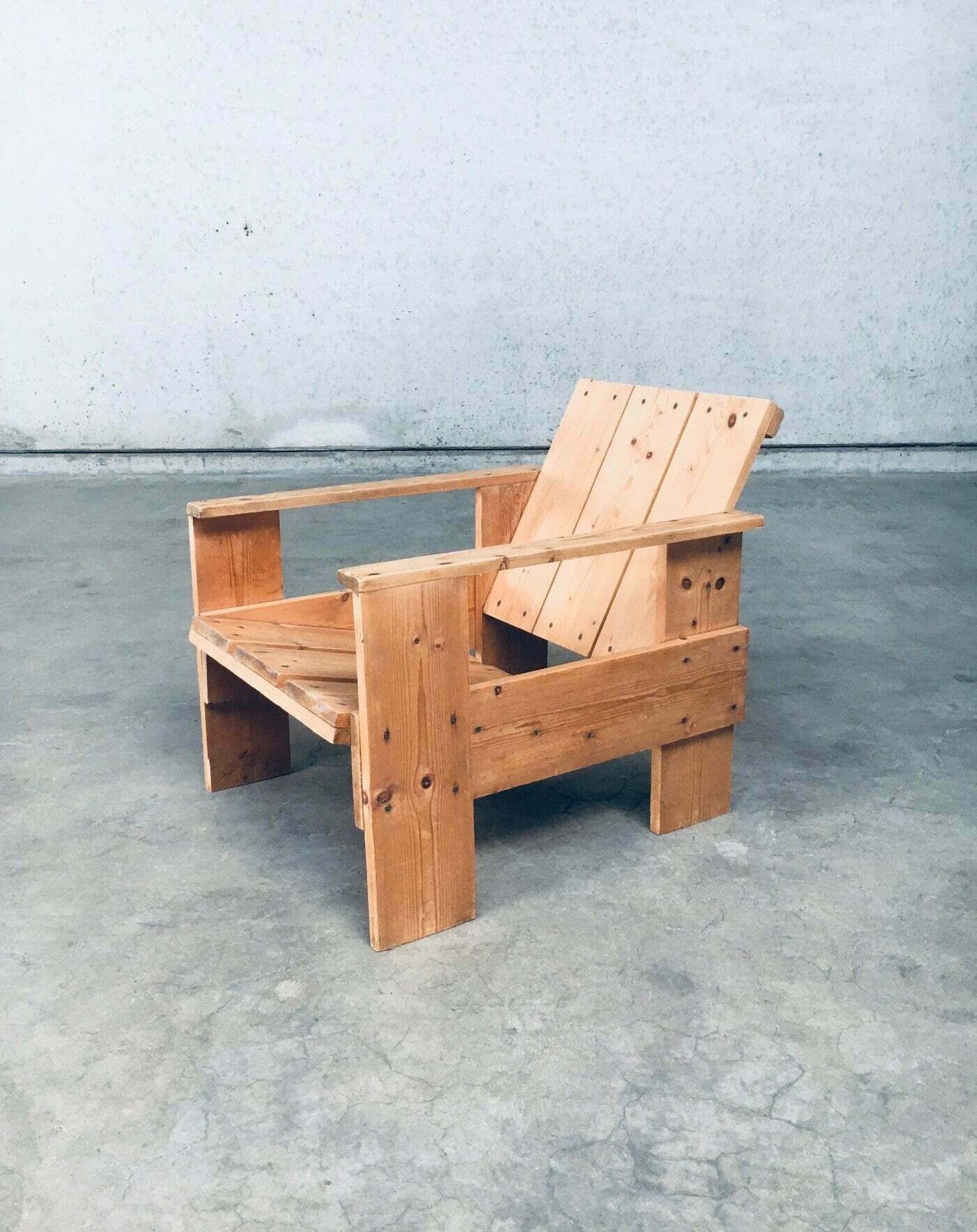 De Stijl Movement Dutch Design Pine Crate Chair By Gerrit Rietveld
