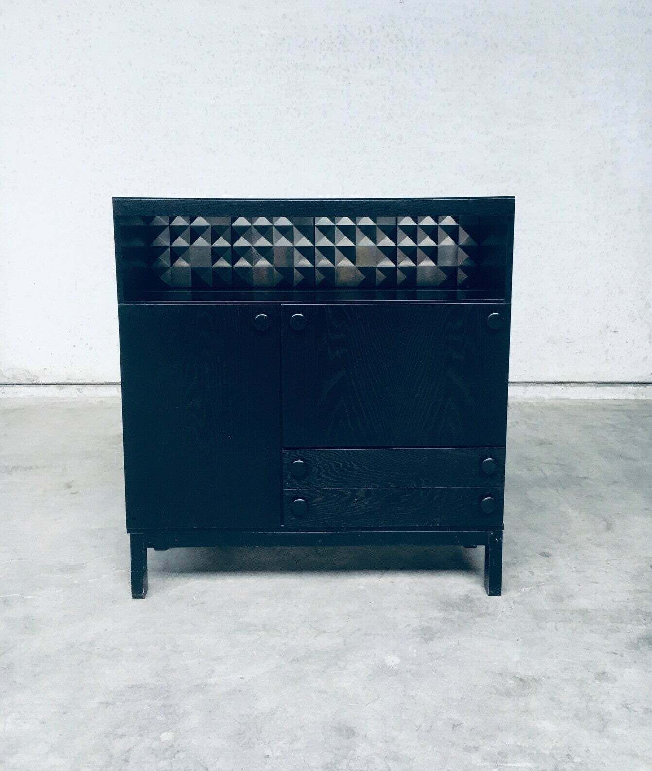2850.0 Brutalist Design Black Ebonized Dry Bar Cabinet, Belgium 1970's photo