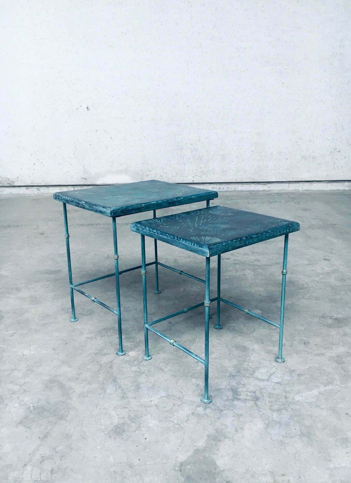 Postmodern Design Handgemaakt Bijzettafelset Van J. Berdou, Frankrijk, Jaren 1980 photo vintage