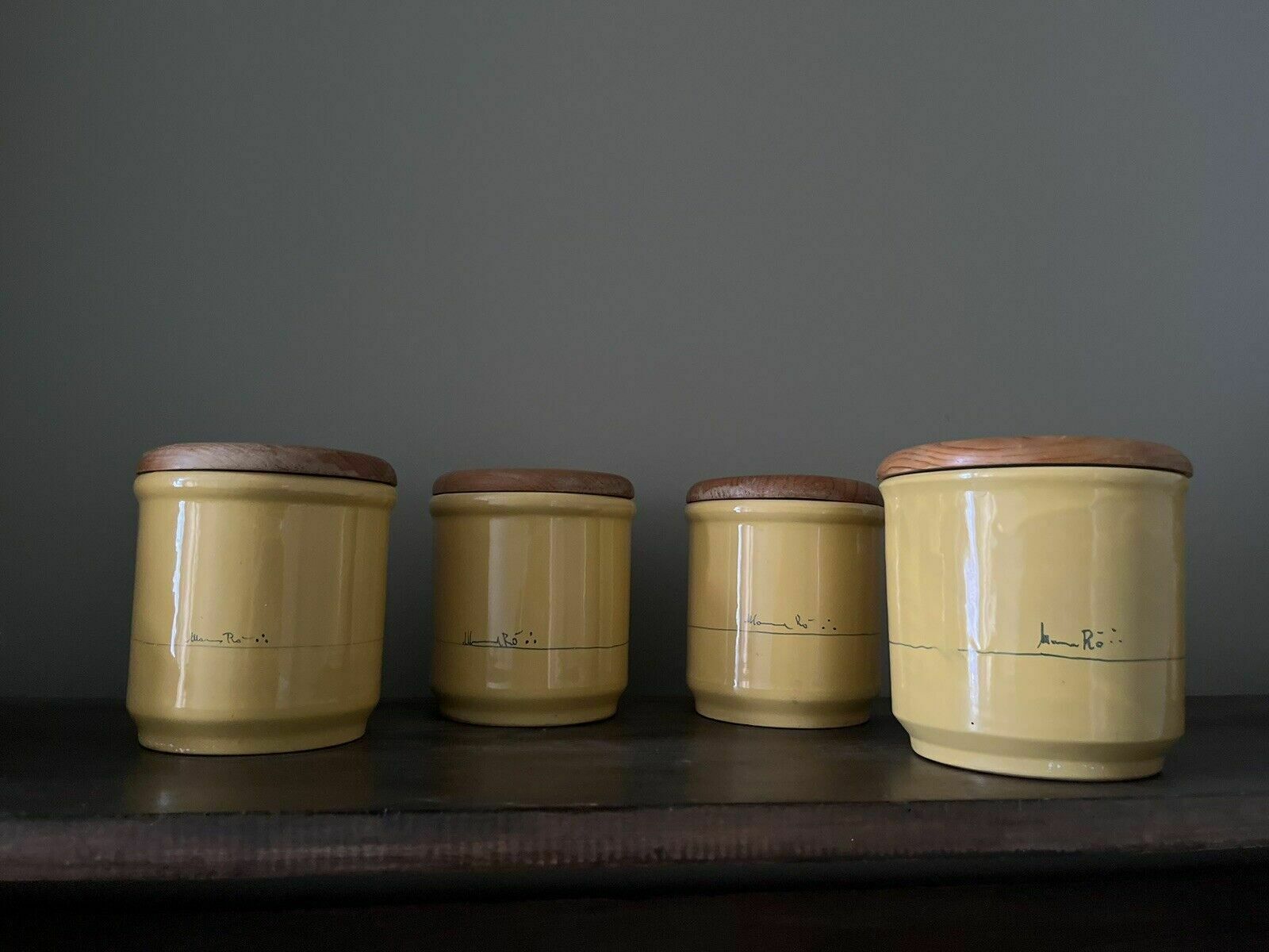 Vintage Mamma Ro Yellow Glazed Pottery Cannisters, Italy Rare Item photo vinterior