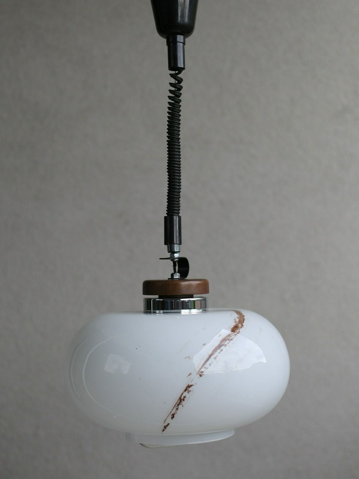 Vintage Glass Pendant Lamp Made In Yugoslavia / Mid Century Modern Pendant Lamp / Adjustable Ceiling Hanging Light / Mid Century Lighting