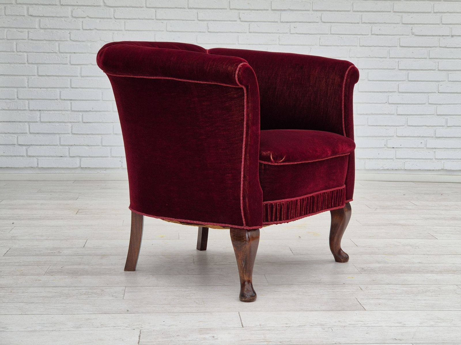 Jaren 1960, Deense Loungestoel, Meubelvelours, Goede Staat, Beukenhouten Poten. photo buy
